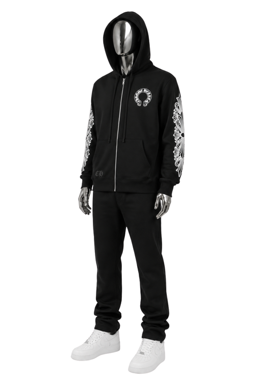 Chrome Hearts Horseshoe Print Zip-Up Hoodie