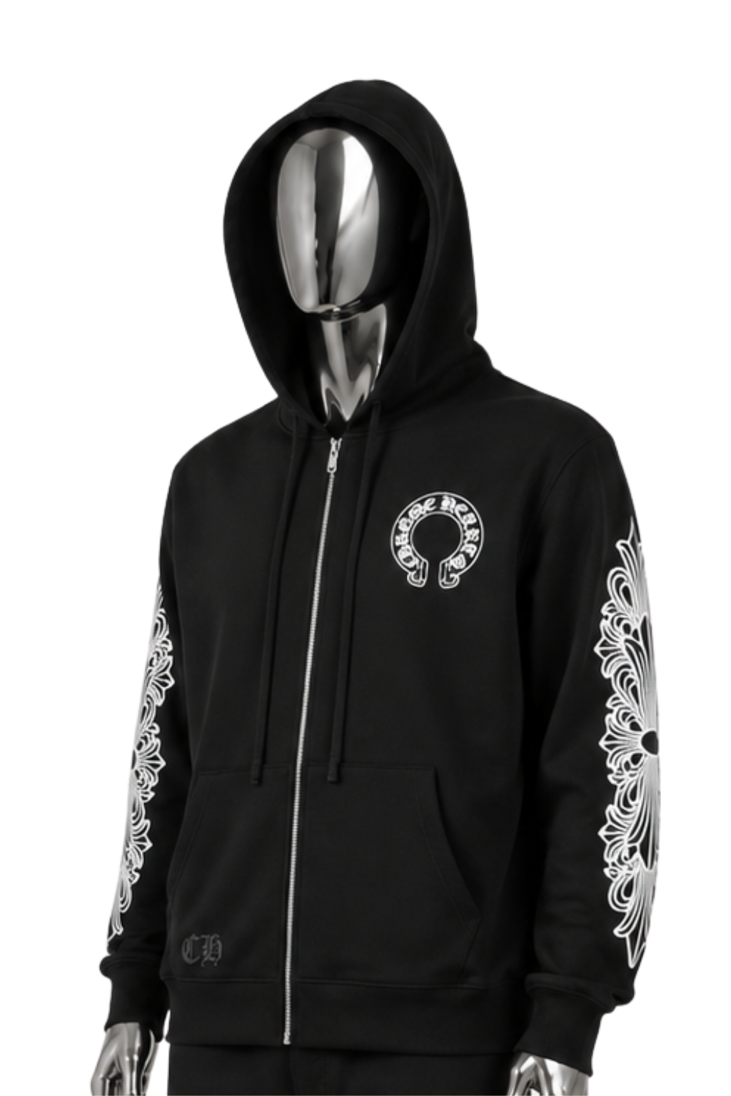 Chrome Hearts Horseshoe Print Zip-Up Hoodie